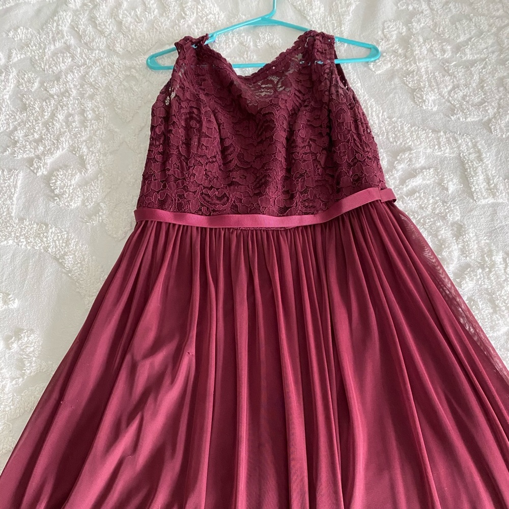 David’s Bridal wine bridesmaids dress